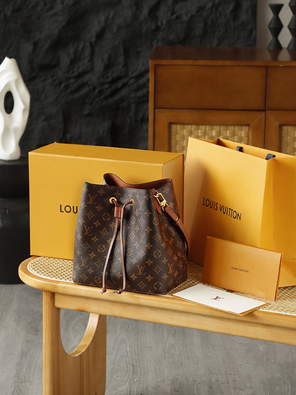 AS LOUIS VUITTON NÉONOÉ MM 全钢五金 经典老花 印花 拉链 涂层帆布  水桶包 棕色A0 M44887