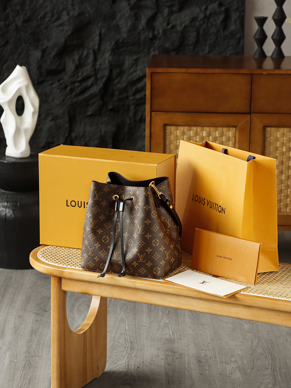 AS LOUIS VUITTON NÉONOÉ MM 全钢五金 经典老花 印花 拉链 涂层帆布  水桶包 棕色A0 M44020