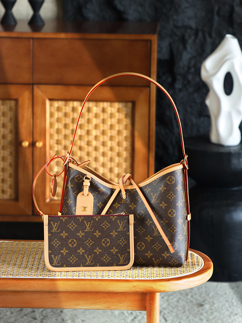 AS LOUIS VUITTON Carryall 全钢五金 经典老花 印花 拉链 涂层帆布   单肩 斜挎 小号 棕色A0 M46203