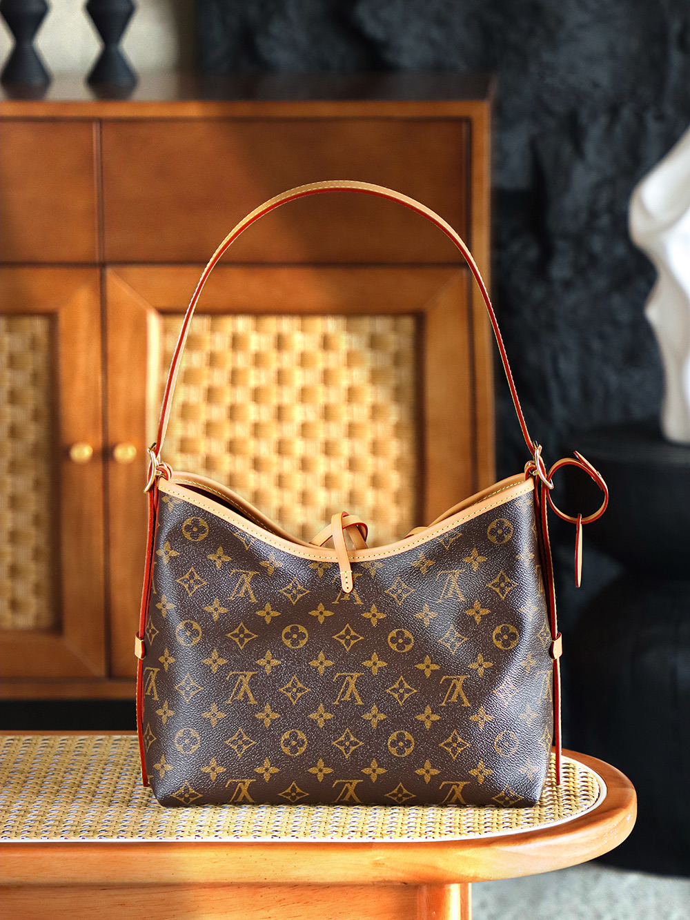 AS LOUIS VUITTON Carryall 全钢五金 经典老花 印花 拉链 涂层帆布   单肩 斜挎 小号 棕色A0 M46203
