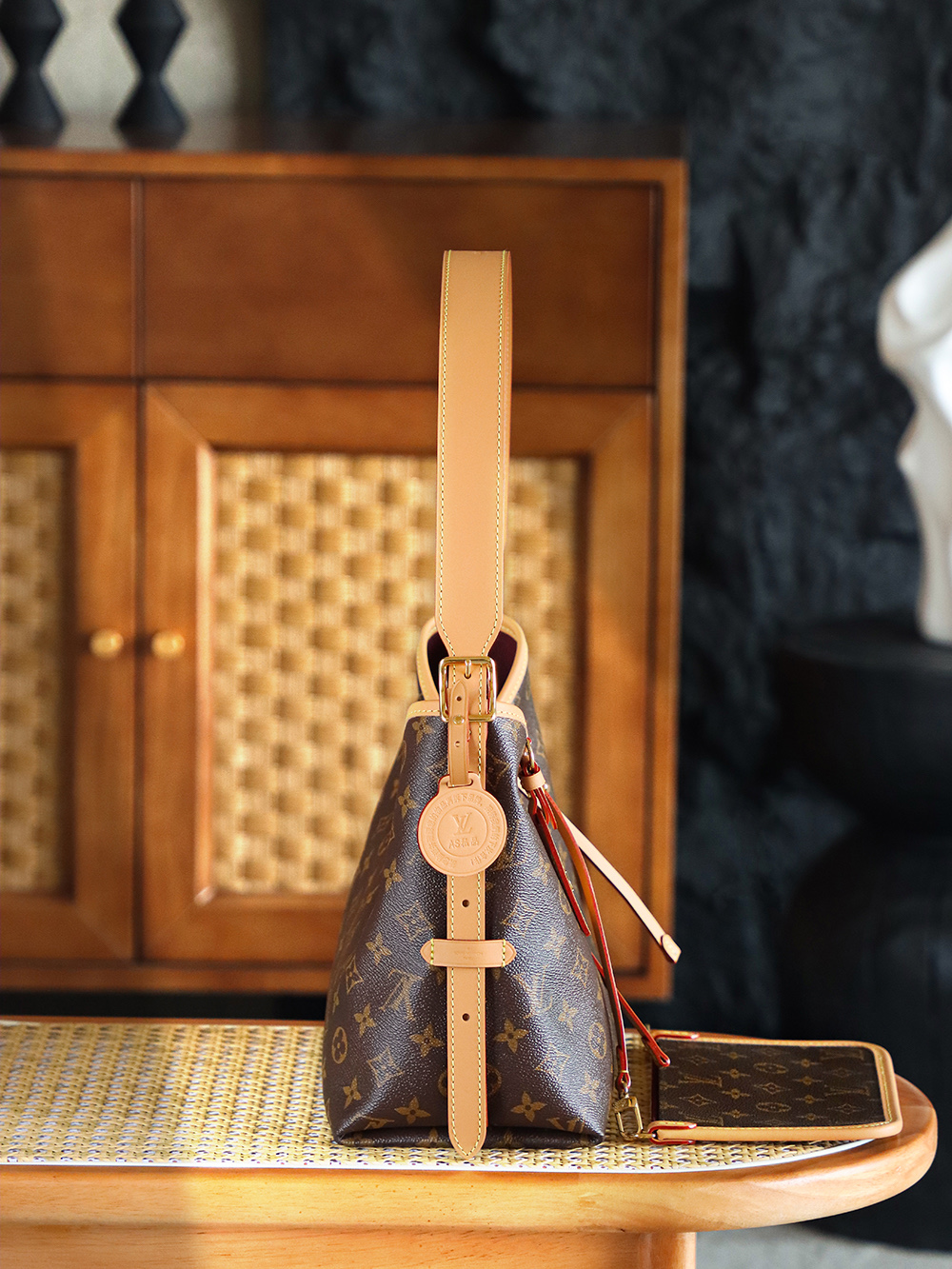 AS LOUIS VUITTON Carryall 全钢五金 经典老花 印花 拉链 涂层帆布   单肩 斜挎 小号 棕色A0 M46203