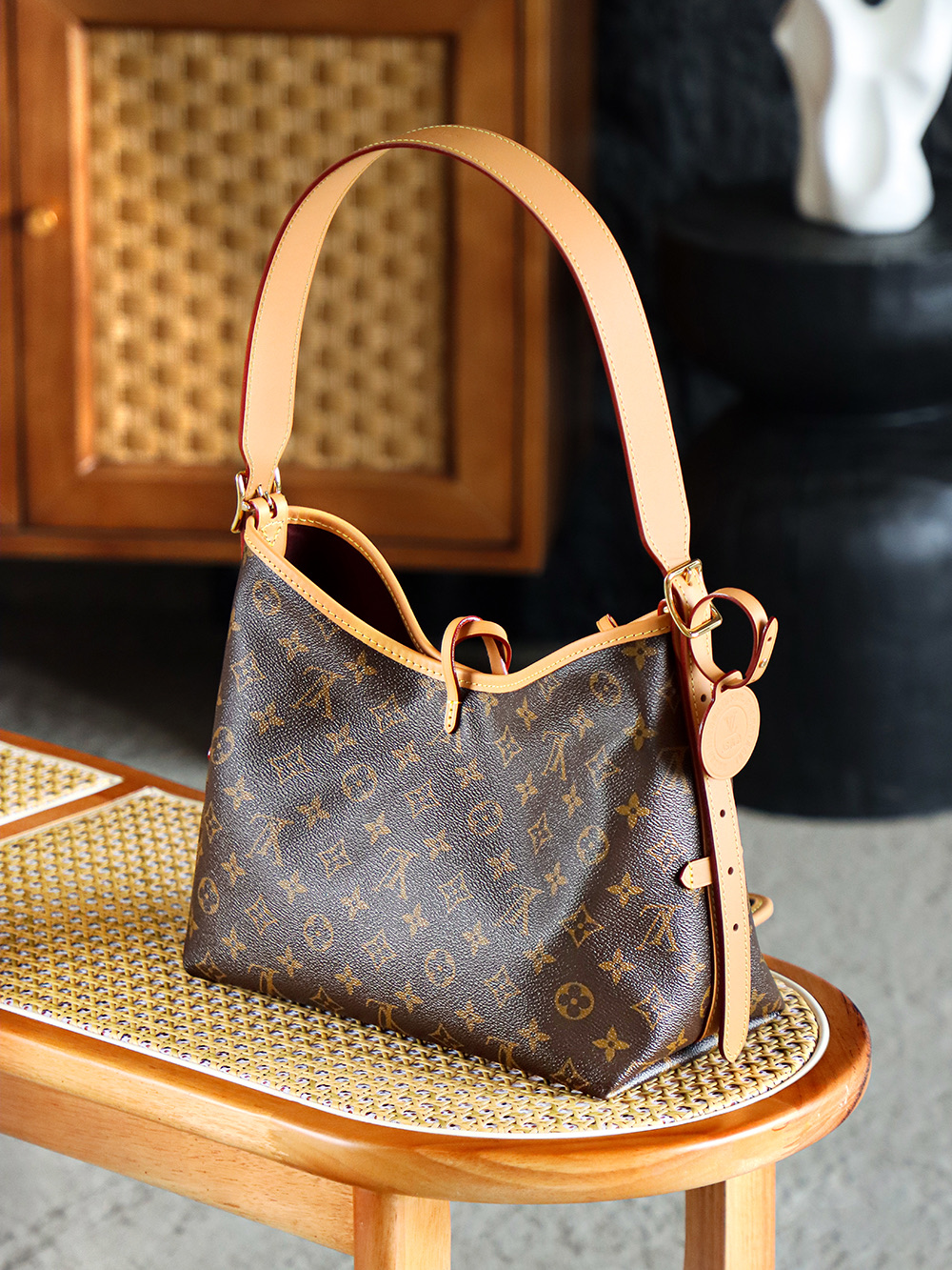 AS LOUIS VUITTON Carryall 全钢五金 经典老花 印花 拉链 涂层帆布   单肩 斜挎 小号 棕色A0 M46203