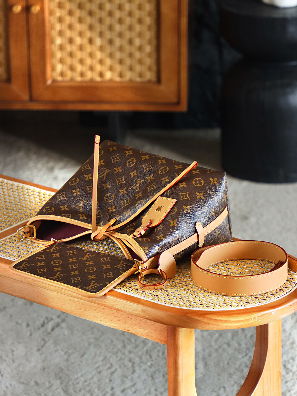AS LOUIS VUITTON Carryall 全钢五金 经典老花 印花 拉链 涂层帆布   单肩 斜挎 小号 棕色A0 M46203