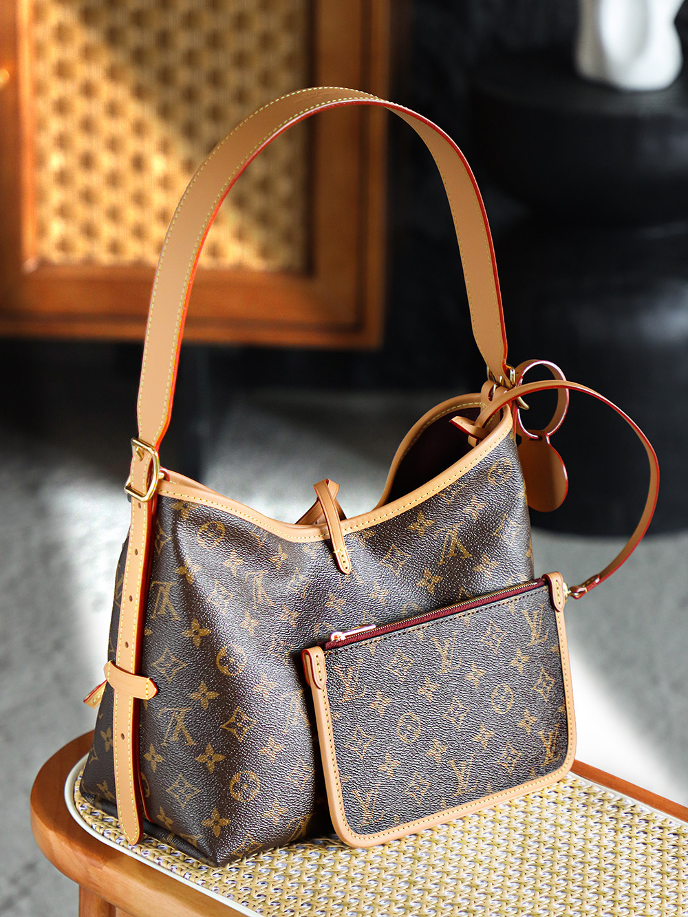 AS LOUIS VUITTON Carryall 全钢五金 经典老花 印花 拉链 涂层帆布   单肩 斜挎 小号 棕色A0 M46203