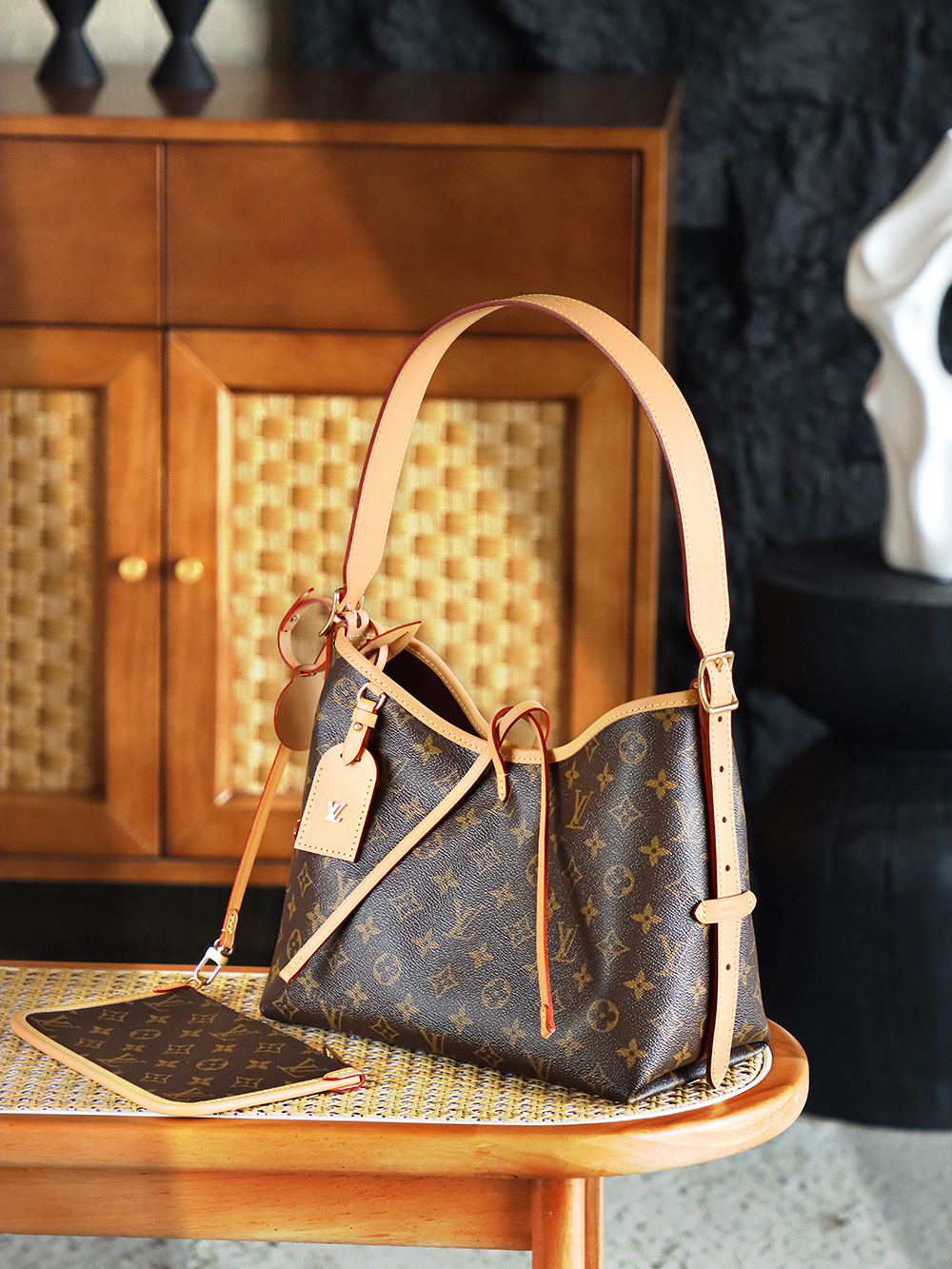 AS LOUIS VUITTON Carryall 全钢五金 经典老花 印花 拉链 涂层帆布   单肩 斜挎 小号 棕色A0 M46203