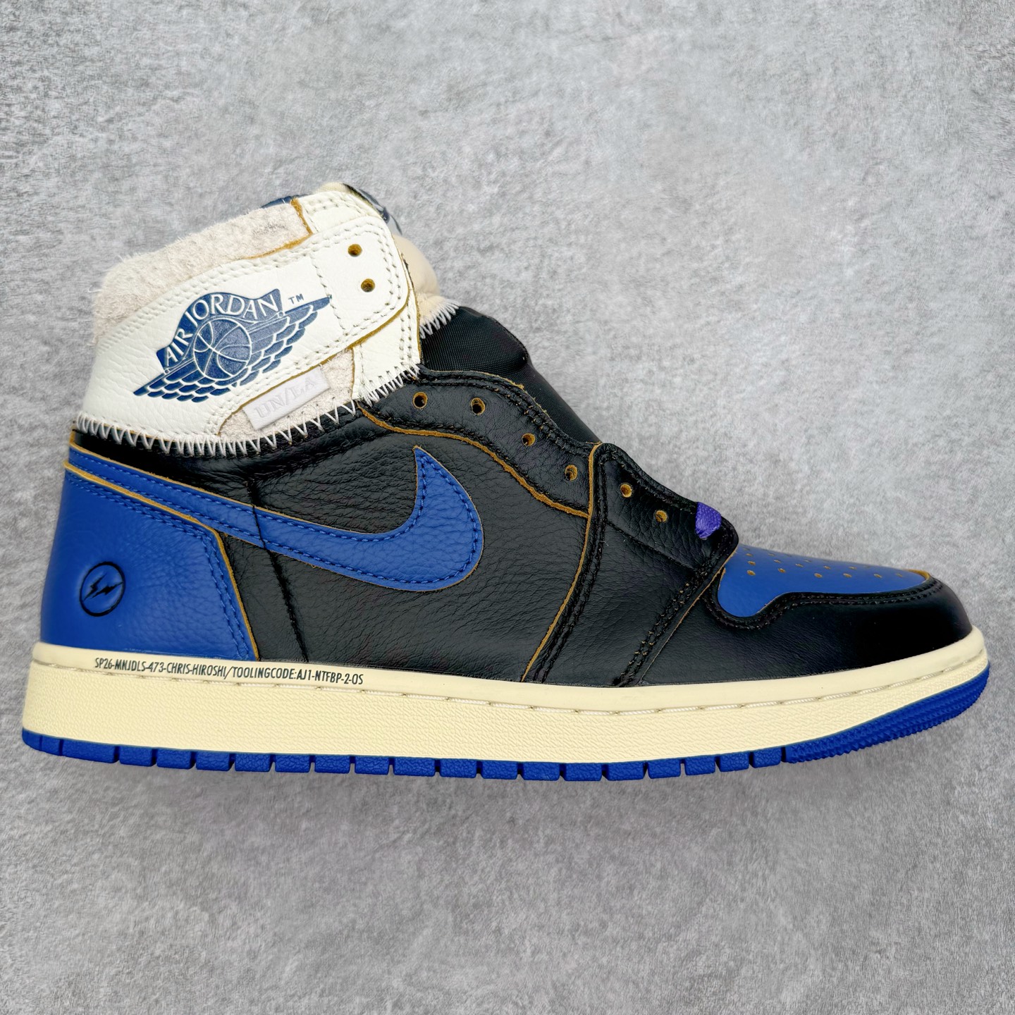 Union LA x Fragment Design x Air Jordan Retro High NRG  AJ1   高筒 球鞋 休閒鞋 板鞋 波鞋 潮鞋 男鞋女鞋  拼接 闪电黑蓝 IO7847-001