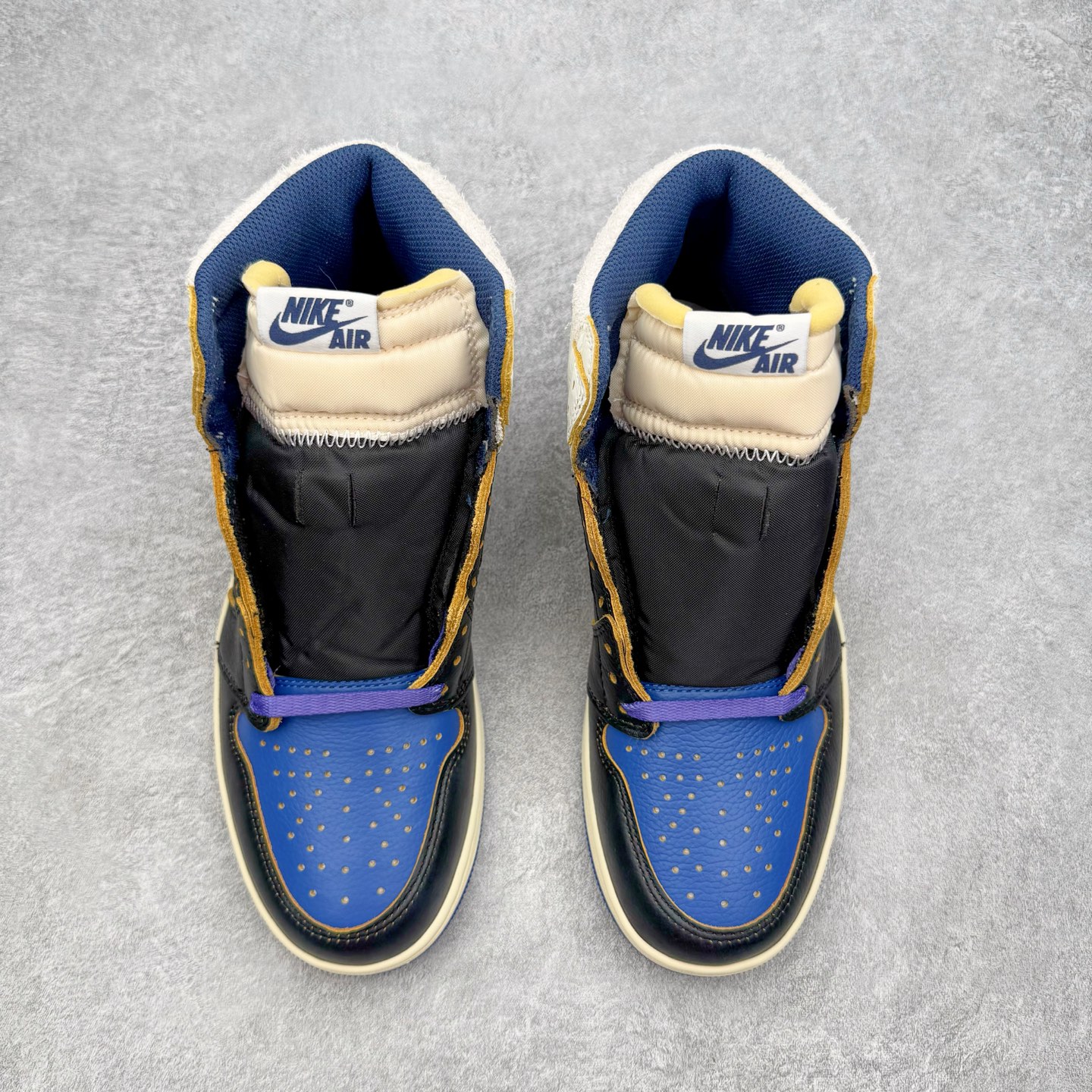 Union LA x Fragment Design x Air Jordan Retro High NRG  AJ1   高筒 球鞋 休閒鞋 板鞋 波鞋 潮鞋 男鞋女鞋  拼接 闪电黑蓝 IO7847-001