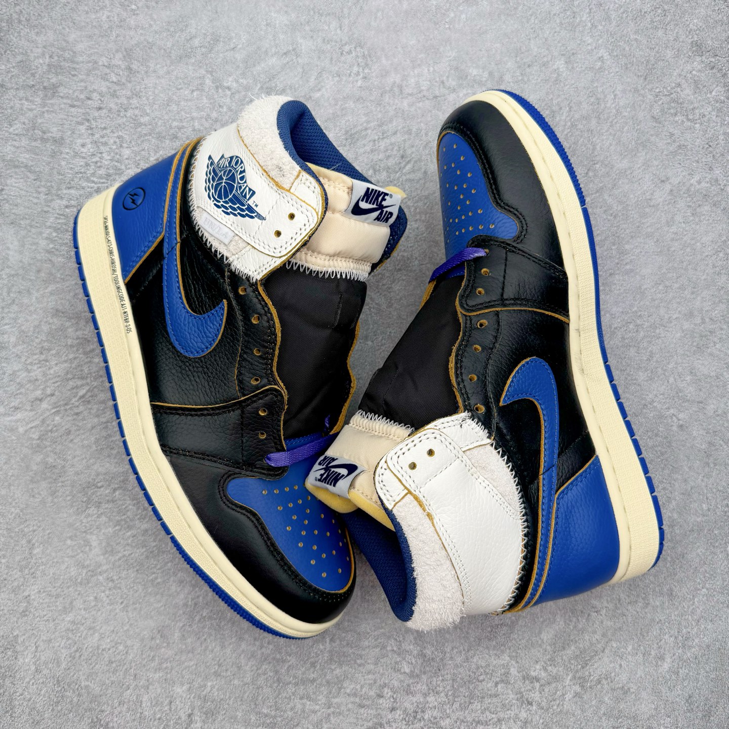 Union LA x Fragment Design x Air Jordan Retro High NRG  AJ1   高筒 球鞋 休閒鞋 板鞋 波鞋 潮鞋 男鞋女鞋  拼接 闪电黑蓝 IO7847-001