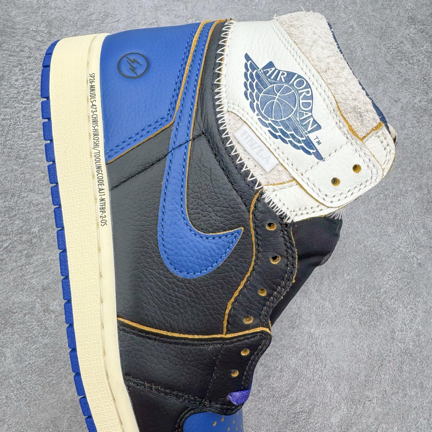 Union LA x Fragment Design x Air Jordan Retro High NRG  AJ1   高筒 球鞋 休閒鞋 板鞋 波鞋 潮鞋 男鞋女鞋  拼接 闪电黑蓝 IO7847-001