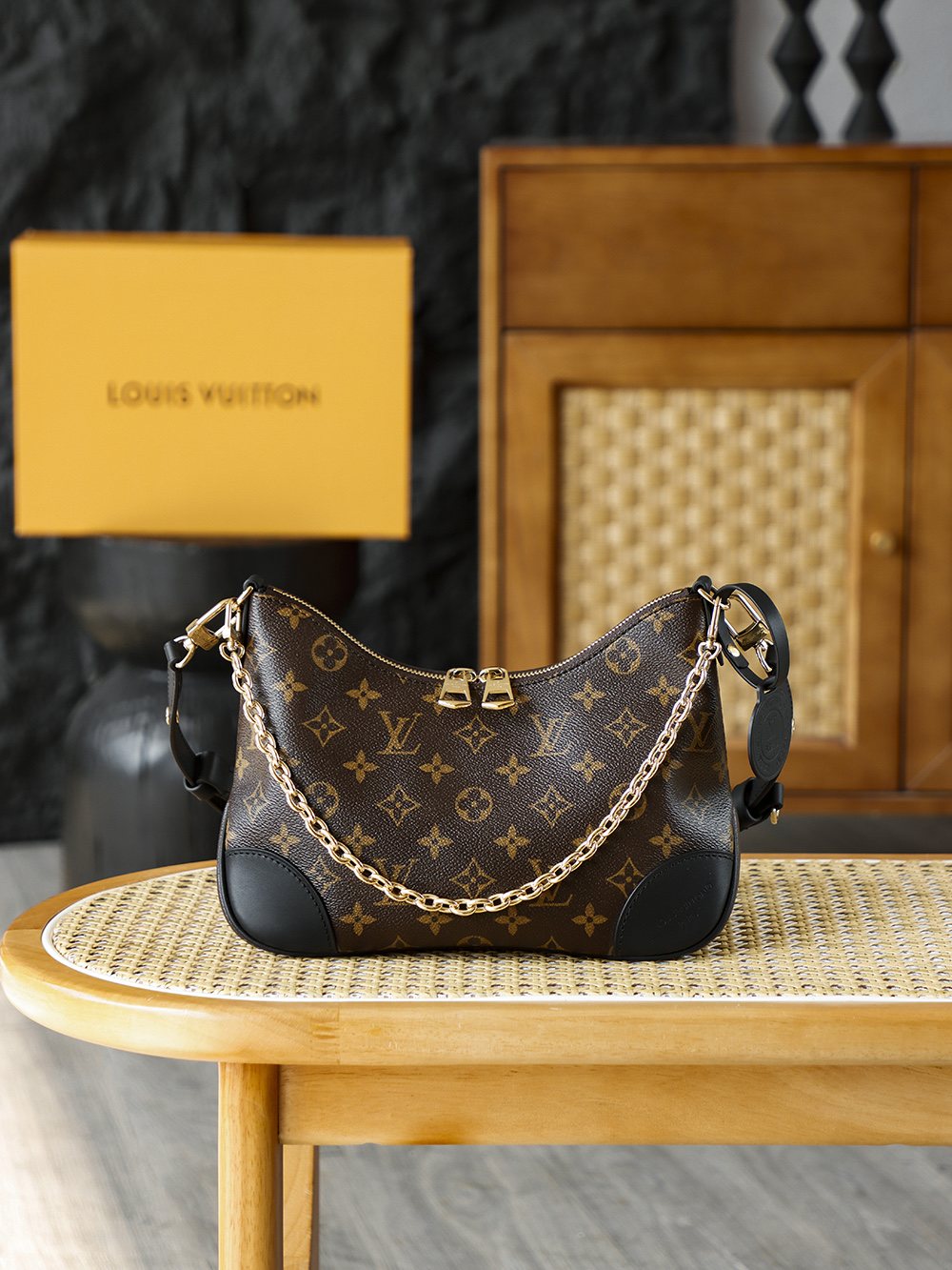 AS LOUIS VUITTON BOULOGNE  全钢五金 经典老花 印花 拉链 涂层帆布 斜挎单肩包 棕色A0 M45831