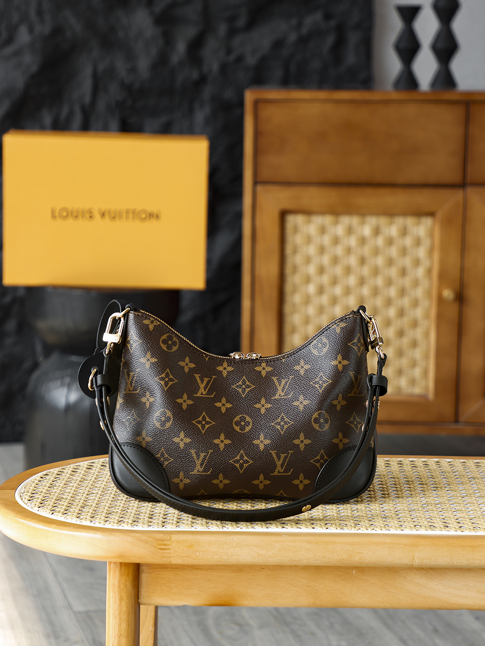 AS LOUIS VUITTON BOULOGNE  全钢五金 经典老花 印花 拉链 涂层帆布 斜挎单肩包 棕色A0 M45831