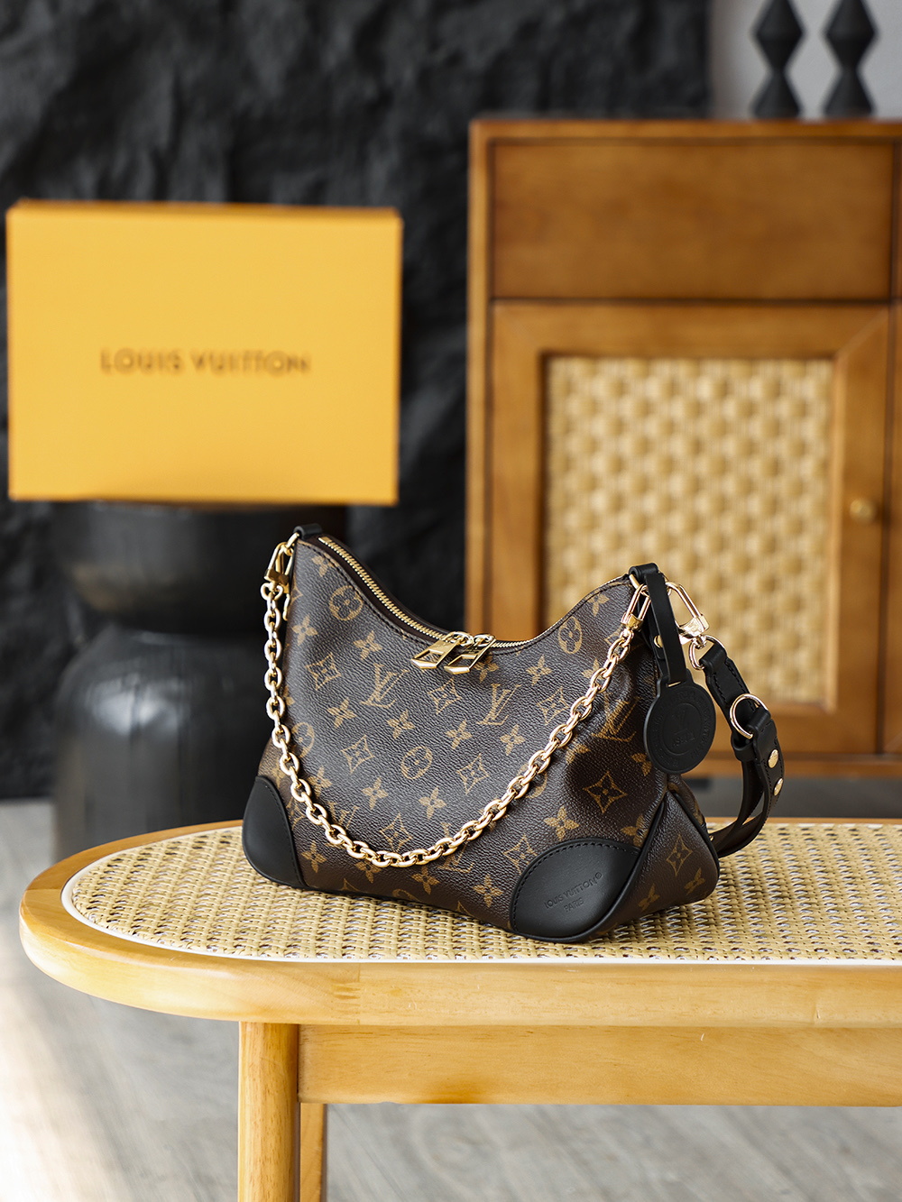 AS LOUIS VUITTON BOULOGNE  全钢五金 经典老花 印花 拉链 涂层帆布 斜挎单肩包 棕色A0 M45831