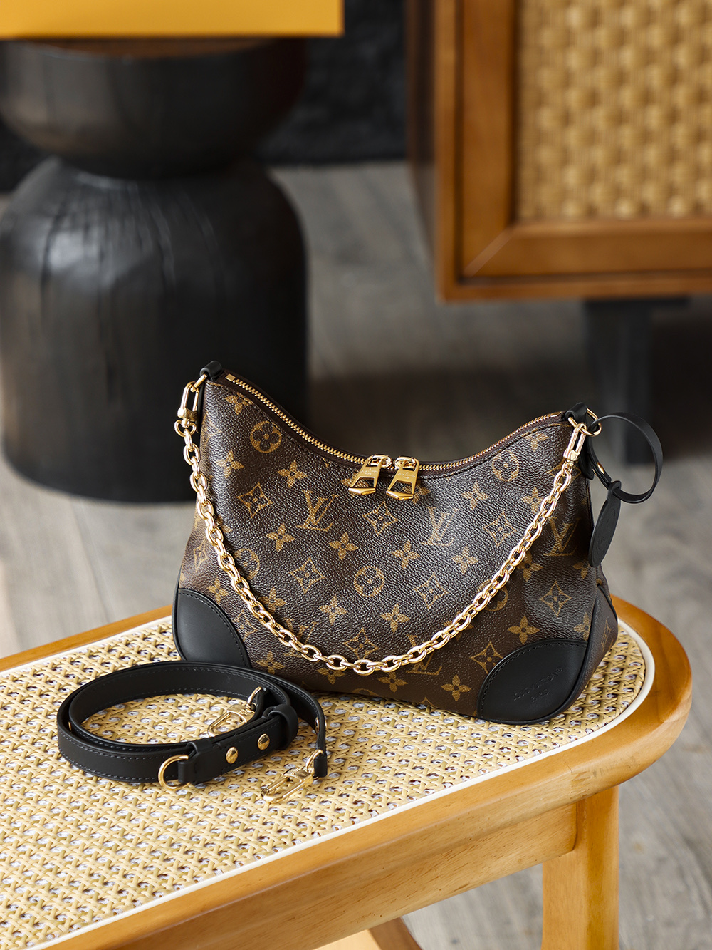 AS LOUIS VUITTON BOULOGNE  全钢五金 经典老花 印花 拉链 涂层帆布 斜挎单肩包 棕色A0 M45831