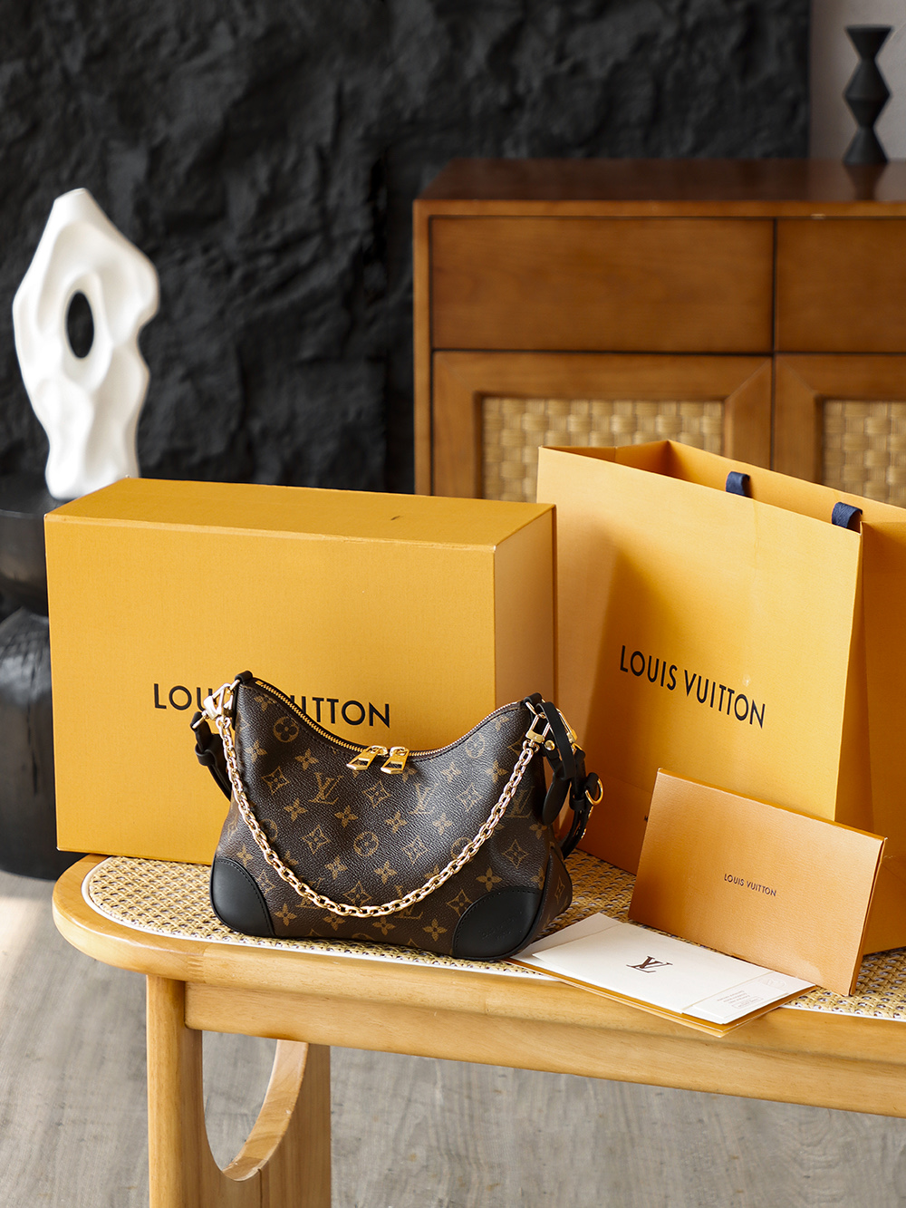 AS LOUIS VUITTON BOULOGNE  全钢五金 经典老花 印花 拉链 涂层帆布 斜挎单肩包 棕色A0 M45831