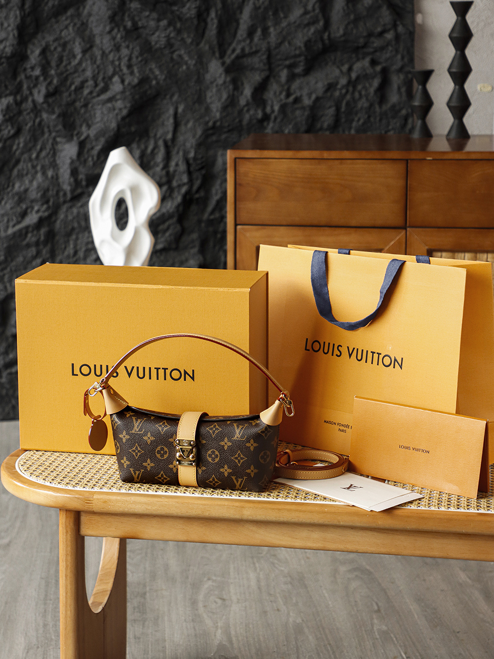 AS LOUIS VUITTON Pochette  全钢五金 经典老花 印花 拉链 涂层帆布 手提 斜挎单肩包 棕色A0 M26191