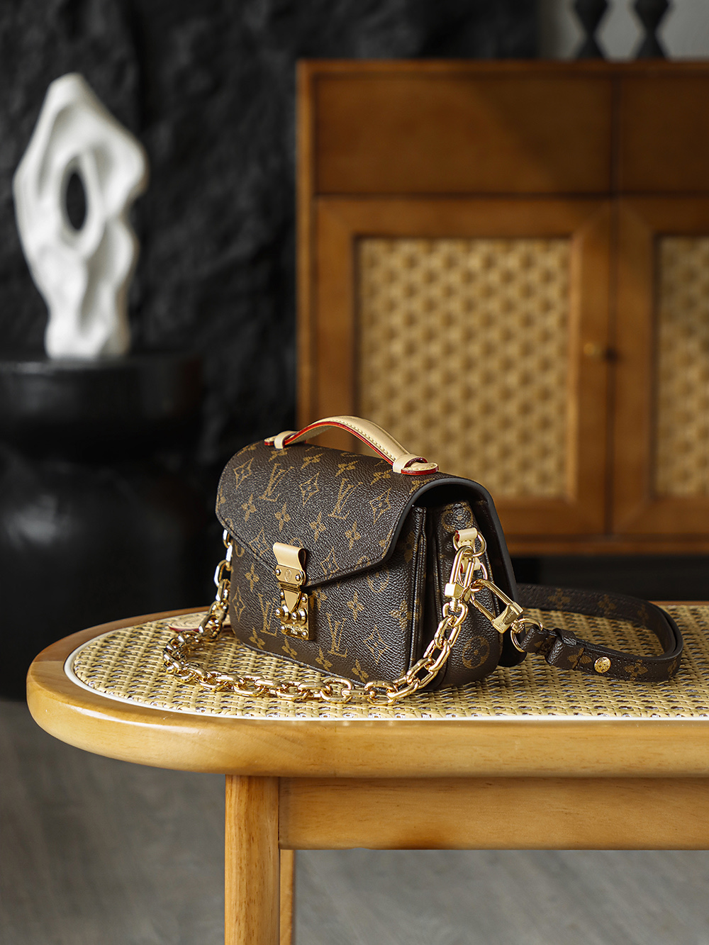 AS LOUIS VUITTON Pochette Métis 全钢五金 经典老花 印花 拉链 涂层帆布 手提 小邮差包 棕色A0 M46279