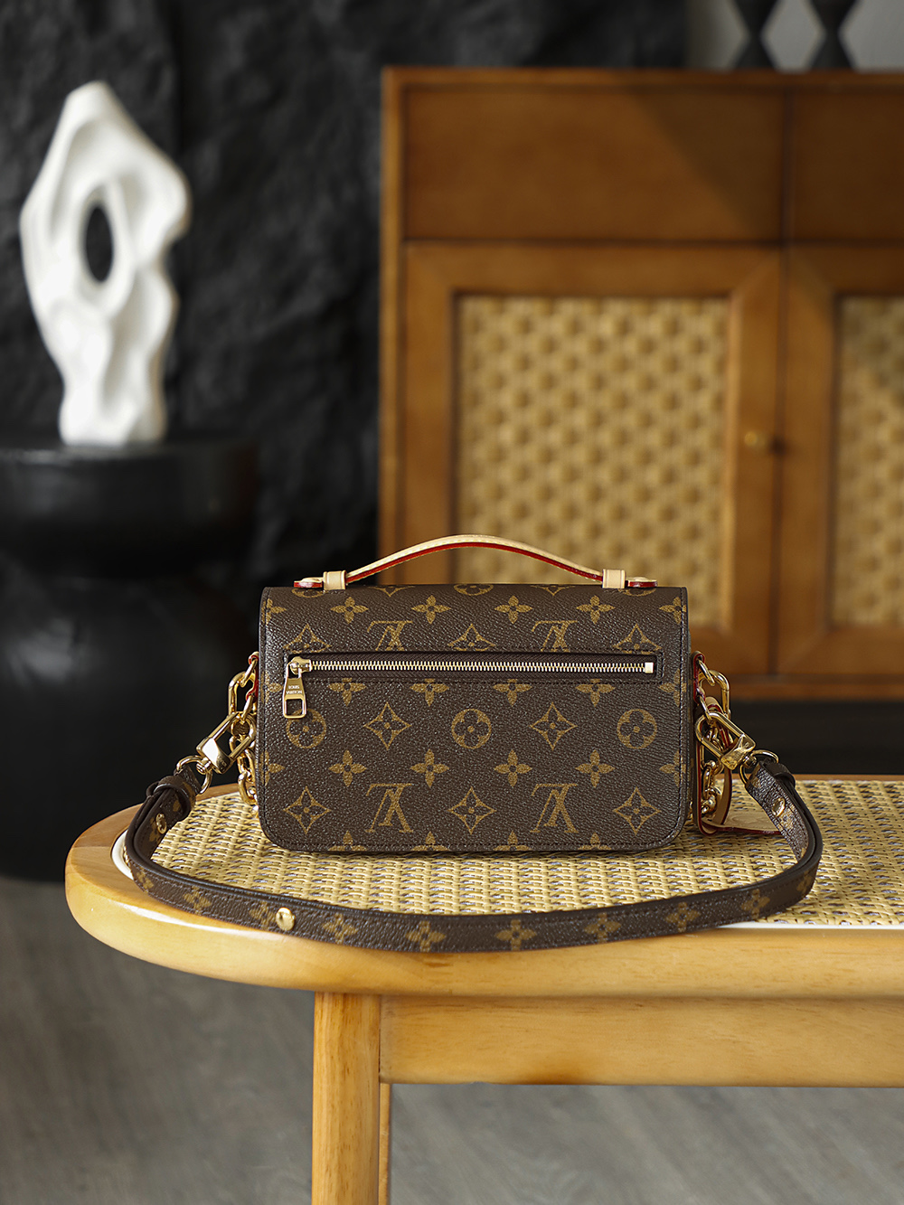AS LOUIS VUITTON Pochette Métis 全钢五金 经典老花 印花 拉链 涂层帆布 手提 小邮差包 棕色A0 M46279
