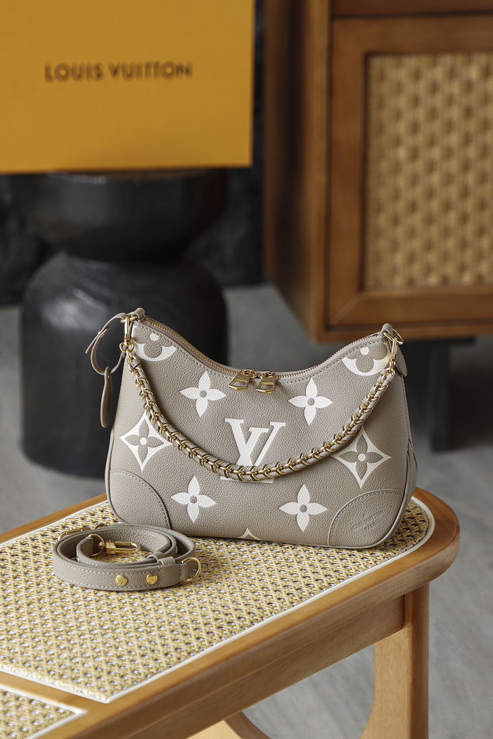 AS LOUIS VUITTON BOULOGNE 全钢五金 经典老花 印花 拉链 涂层帆布 单肩斜跨包 鸽灰色A0 M13224