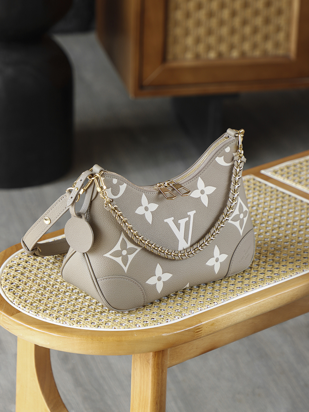 AS LOUIS VUITTON BOULOGNE 全钢五金 经典老花 印花 拉链 涂层帆布 单肩斜跨包 鸽灰色A0 M13224