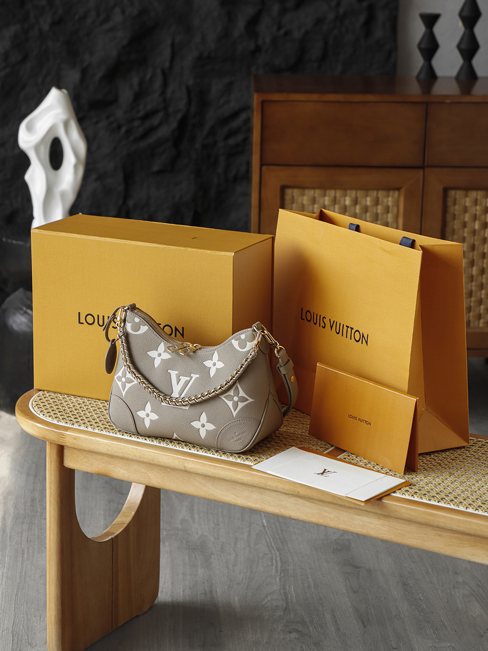 AS LOUIS VUITTON BOULOGNE 全钢五金 经典老花 印花 拉链 涂层帆布 单肩斜跨包 鸽灰色A0 M13224