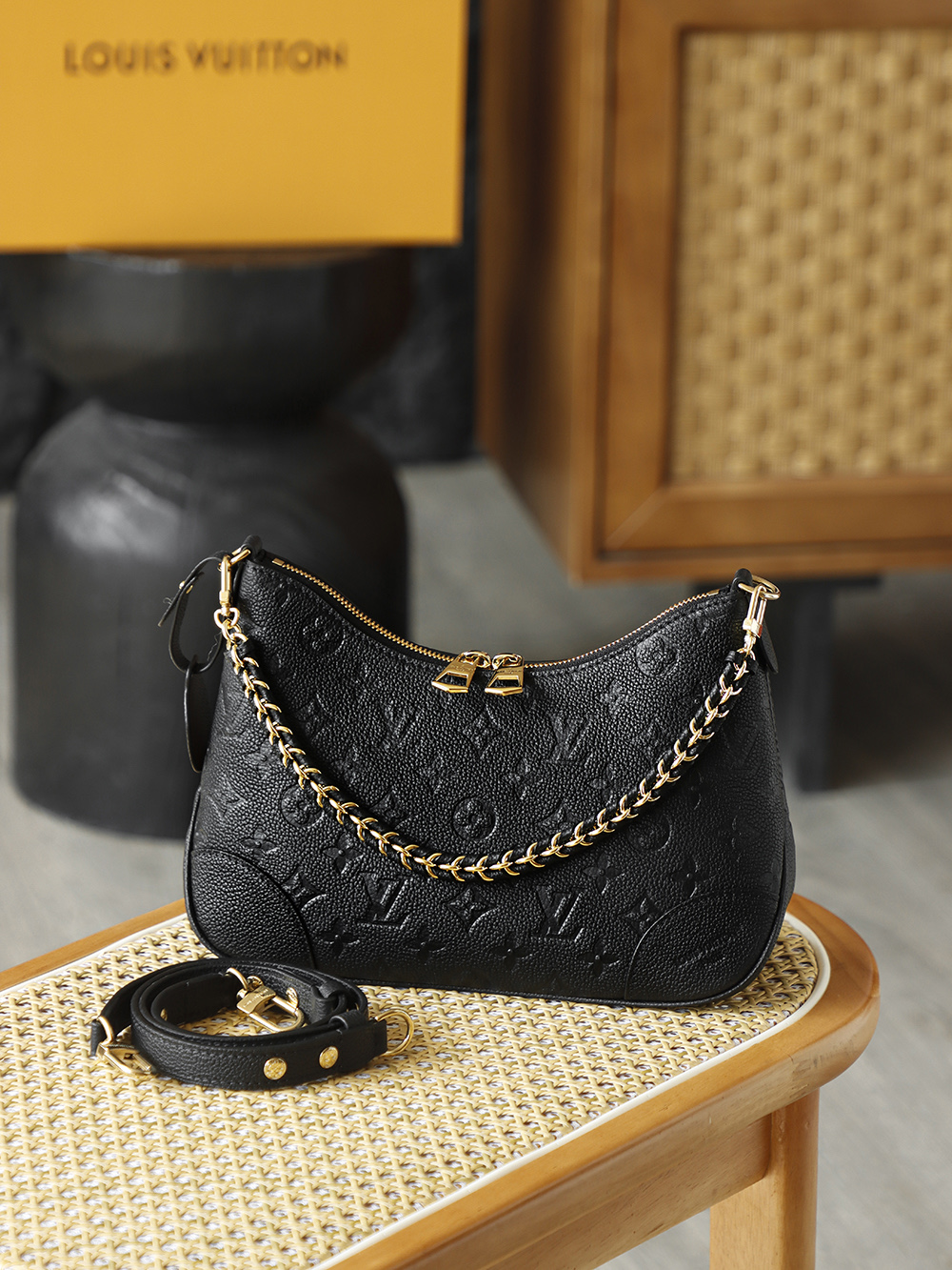 AS LOUIS VUITTON BOULOGNE 全钢五金 经典老花 印花 拉链 涂层帆布 单肩斜跨包 黑色 A0 M12930