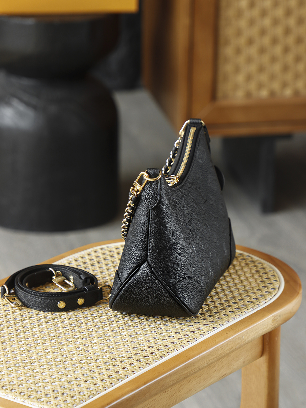 AS LOUIS VUITTON BOULOGNE 全钢五金 经典老花 印花 拉链 涂层帆布 单肩斜跨包 黑色 A0 M12930