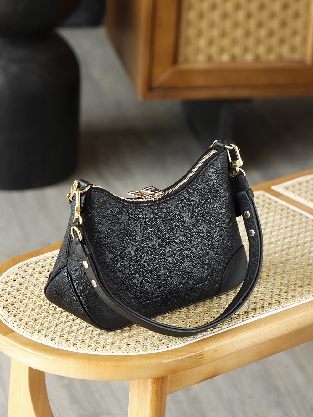 AS LOUIS VUITTON BOULOGNE 全钢五金 经典老花 印花 拉链 涂层帆布 单肩斜跨包 黑色 A0 M12930
