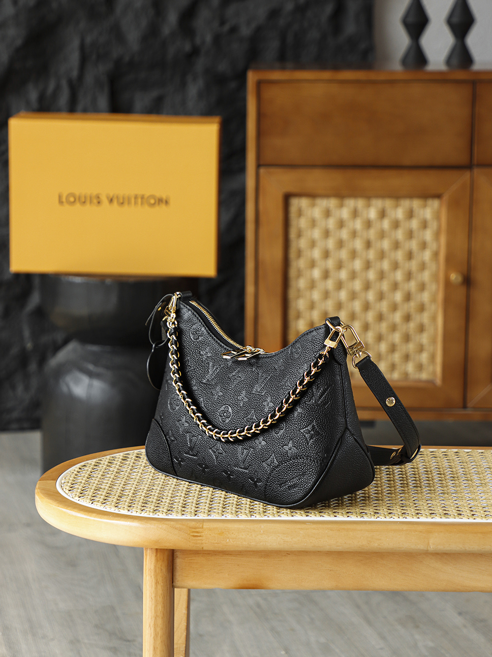 AS LOUIS VUITTON BOULOGNE 全钢五金 经典老花 印花 拉链 涂层帆布 单肩斜跨包 黑色 A0 M12930