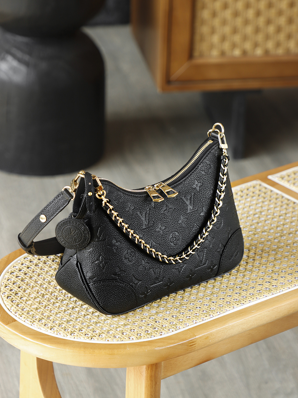 AS LOUIS VUITTON BOULOGNE 全钢五金 经典老花 印花 拉链 涂层帆布 单肩斜跨包 黑色 A0 M12930