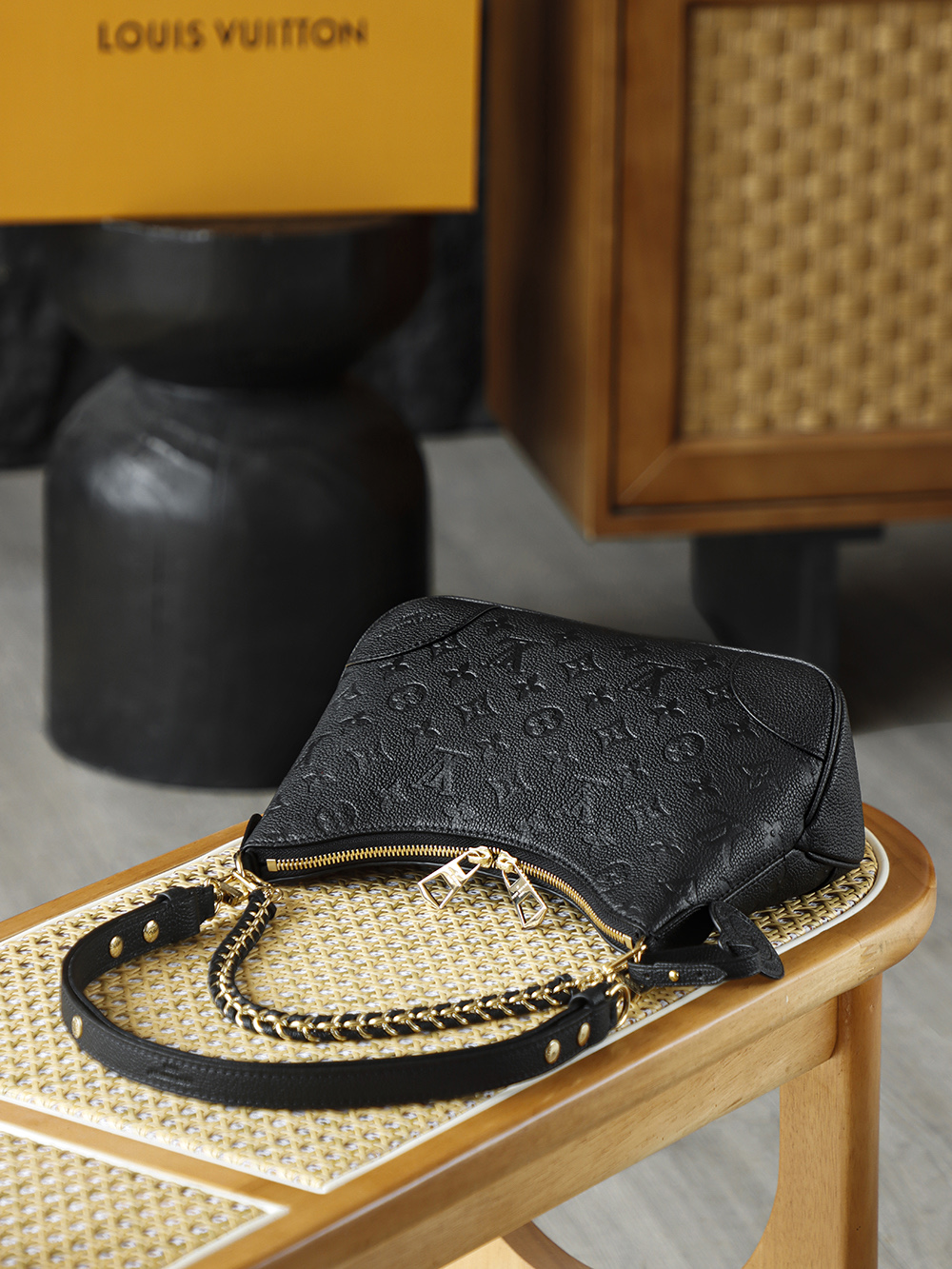 AS LOUIS VUITTON BOULOGNE 全钢五金 经典老花 印花 拉链 涂层帆布 单肩斜跨包 黑色 A0 M12930