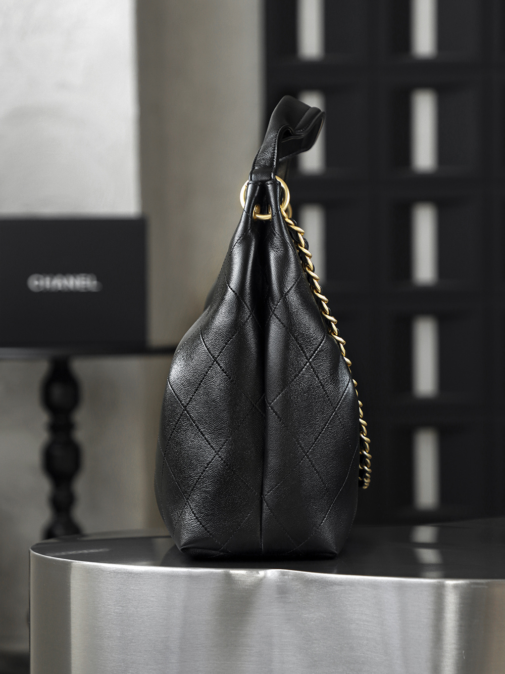 顶规 Chanel 香奈儿 26C Hobo 嬉皮 头层皮 手提袋 斜挎包 包包  黑色  