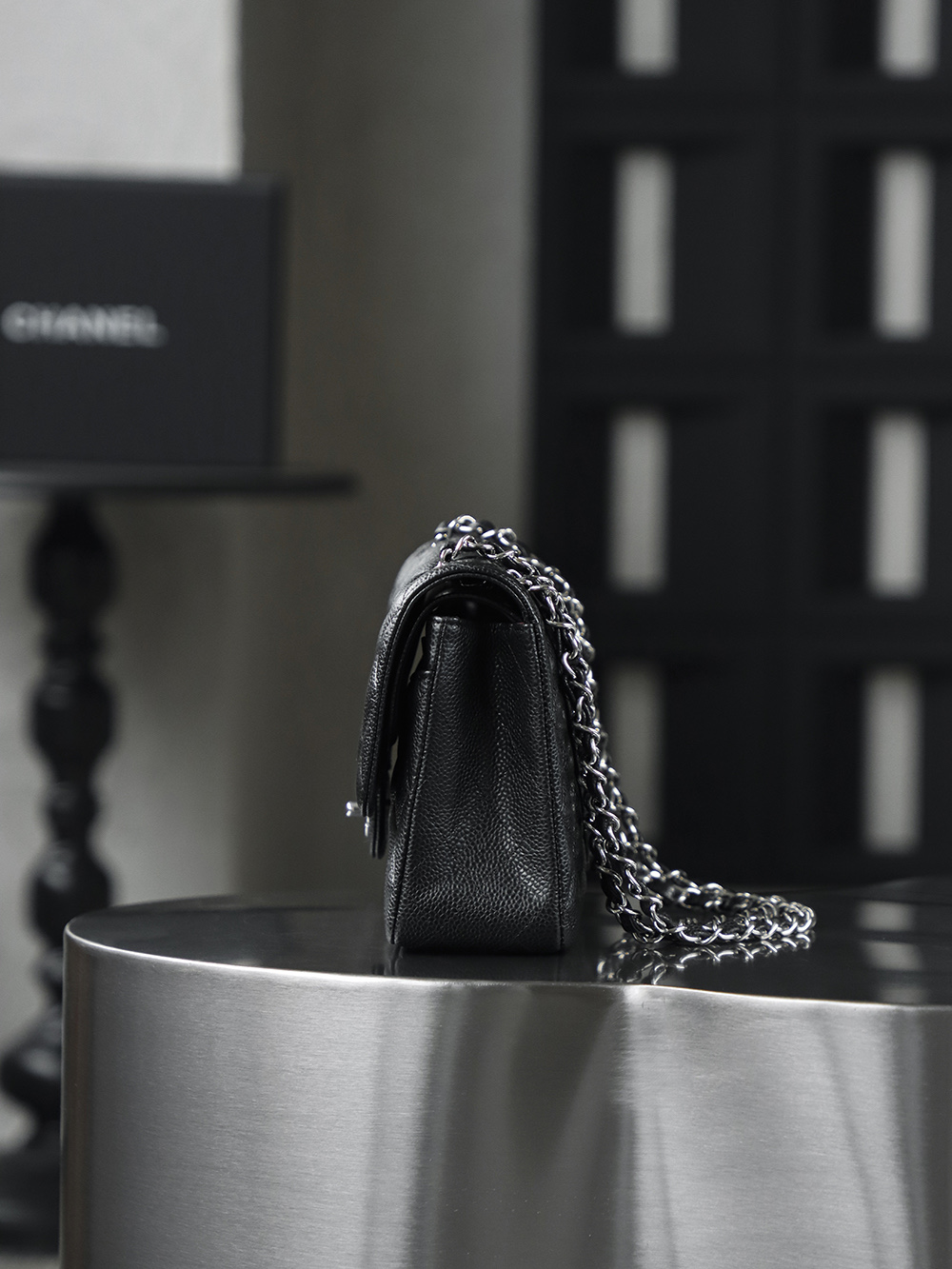 顶规 Chanel 香奈儿 Classic Flap CF 头层皮 手提袋 斜挎包 包包  黑银 A01112-Y01588-C3906