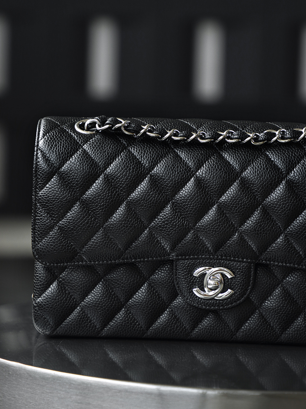 顶规 Chanel 香奈儿 Classic Flap CF 头层皮 手提袋 斜挎包 包包  黑银 A01112-Y01588-C3906