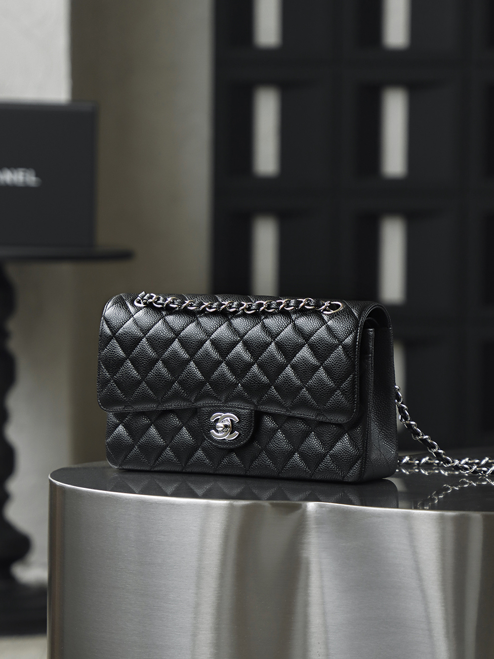 顶规 Chanel 香奈儿 Classic Flap CF 头层皮 手提袋 斜挎包 包包  黑银 A01112-Y01588-C3906