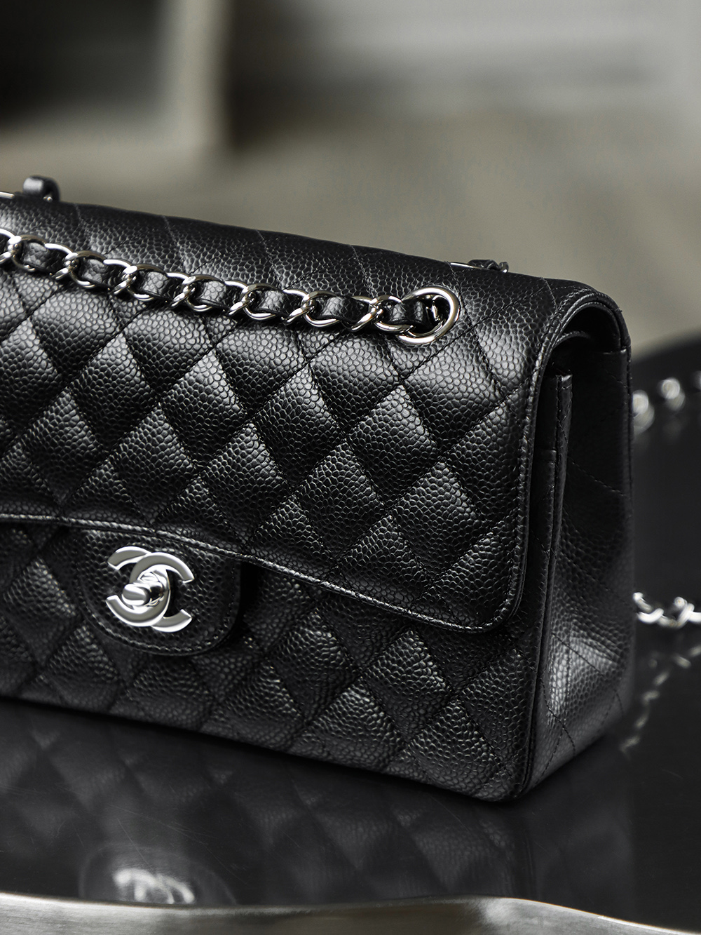 顶规 Chanel 香奈儿 Classic Flap CF 头层皮 手提袋 斜挎包 包包  小号 黑金 A01113-Y01588-C3906