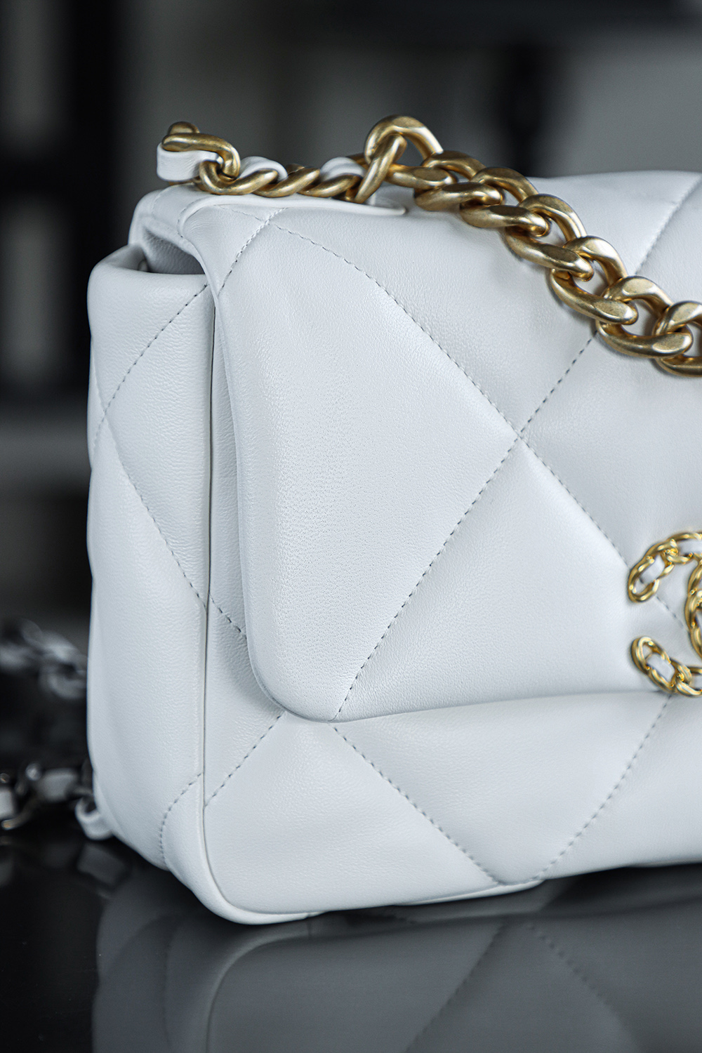 顶规 Chanel 香奈儿 19 Bag 头层皮 手提袋 斜挎包 包包  中号 白金