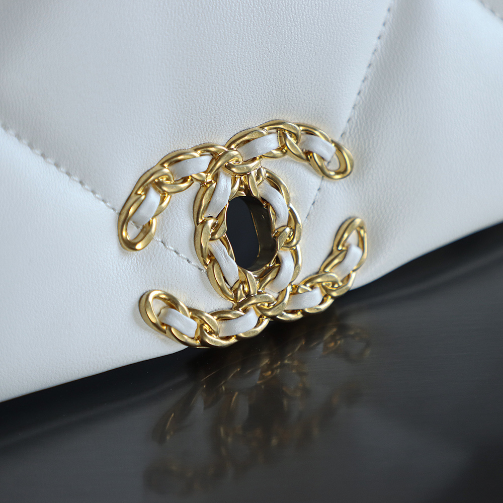 顶规 Chanel 香奈儿 19 Bag 头层皮 手提袋 斜挎包 包包  小号 白金 AS1160-B04852-10601