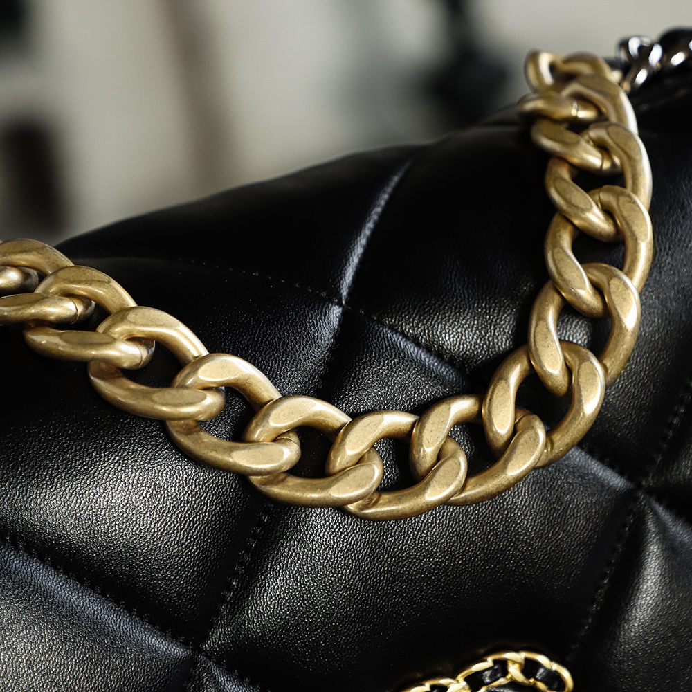 顶规 Chanel 香奈儿 19 Bag 头层皮 手提袋 斜挎包 包包  中号 黑金 AS1161-B02875-94305