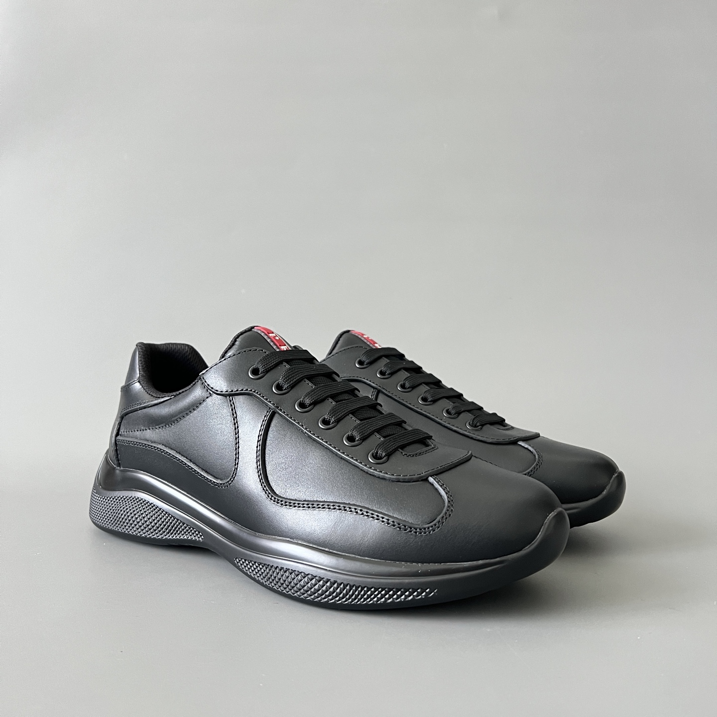 Prada 普拉达 America's Cup  系列 皮革 和织物面料 运动鞋 男士 黑色B5 4E3400_038_F0002