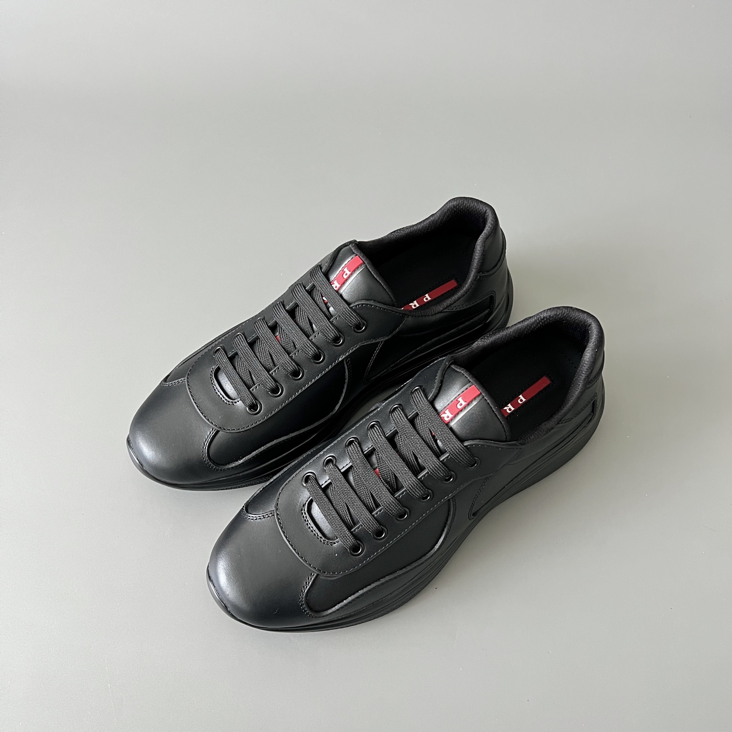 Prada 普拉达 America's Cup  系列 皮革 和织物面料 运动鞋 男士 黑色B5 4E3400_038_F0002