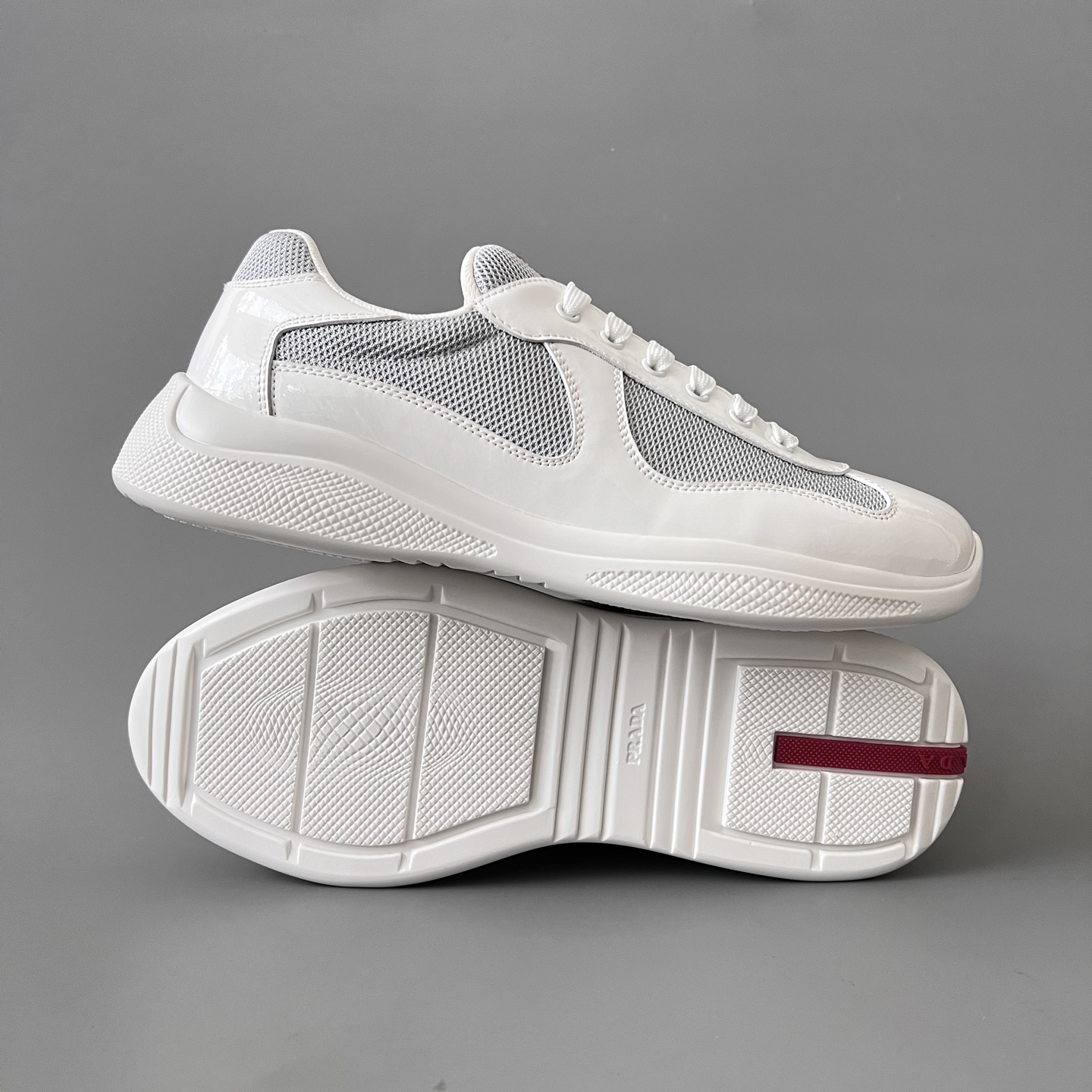 Prada 普拉达 America's Cup  系列 皮革 和织物面料 运动鞋 男士 白色B5 4E3400_6GW_F0J36