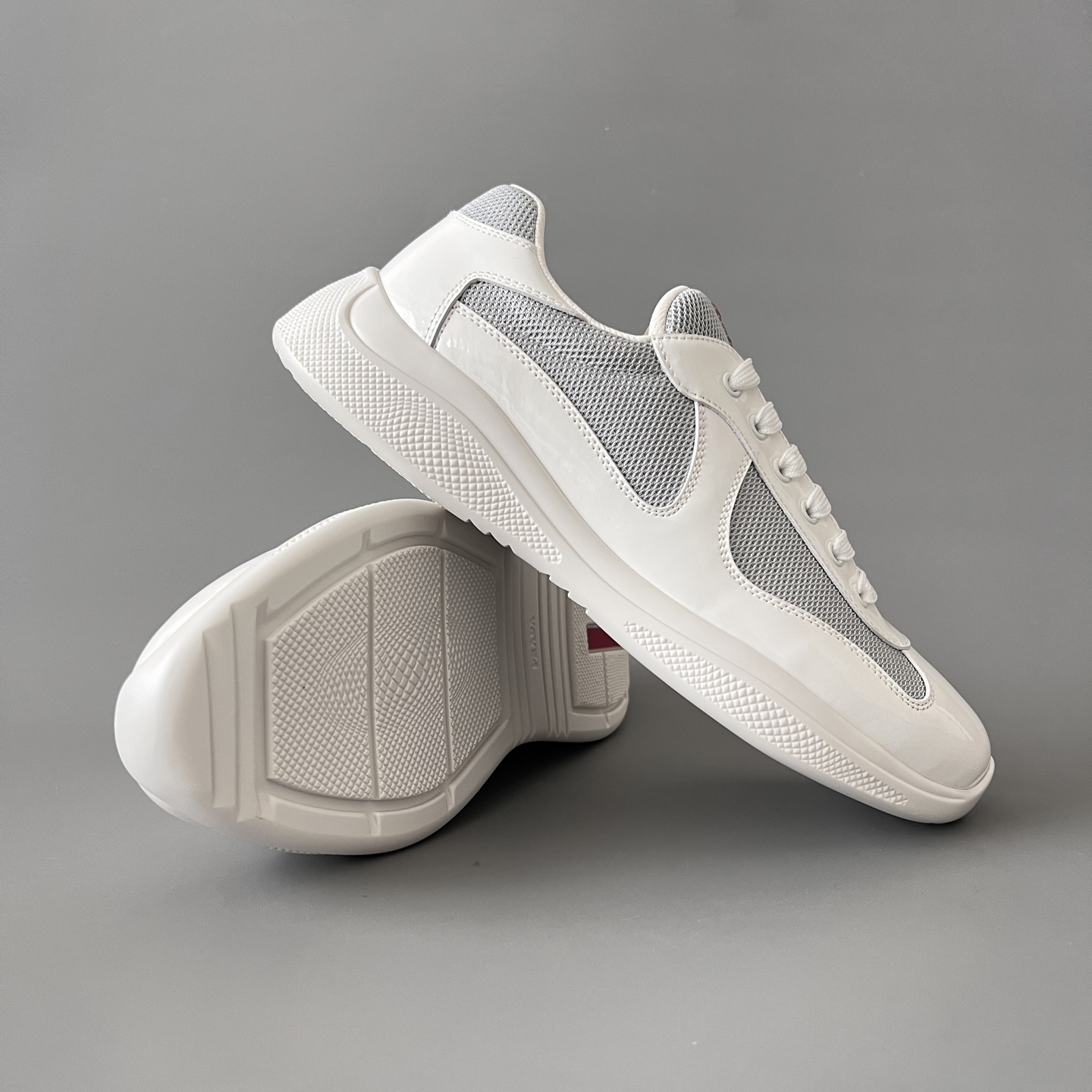 Prada 普拉达 America's Cup  系列 皮革 和织物面料 运动鞋 男士 白色B5 4E3400_6GW_F0J36