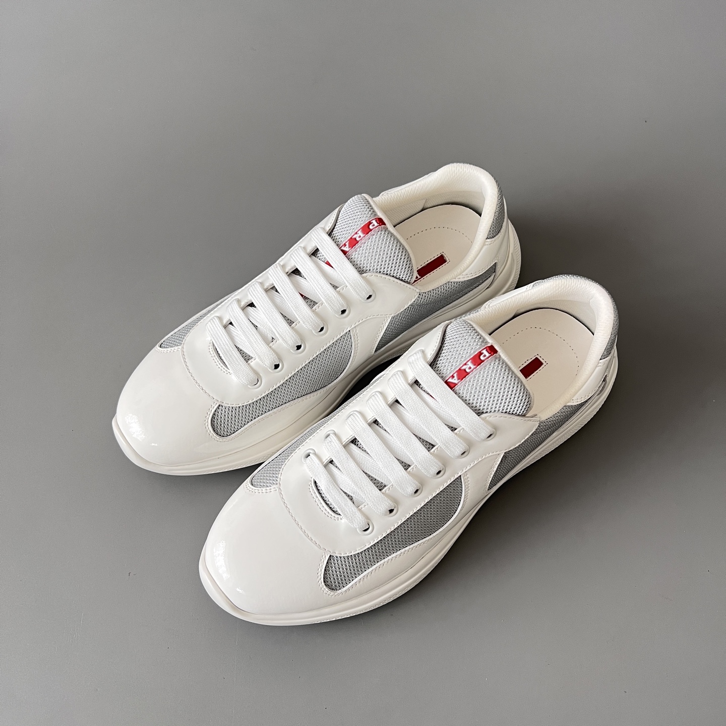 Prada 普拉达 America's Cup  系列 皮革 和织物面料 运动鞋 男士 白色B5 4E3400_6GW_F0J36