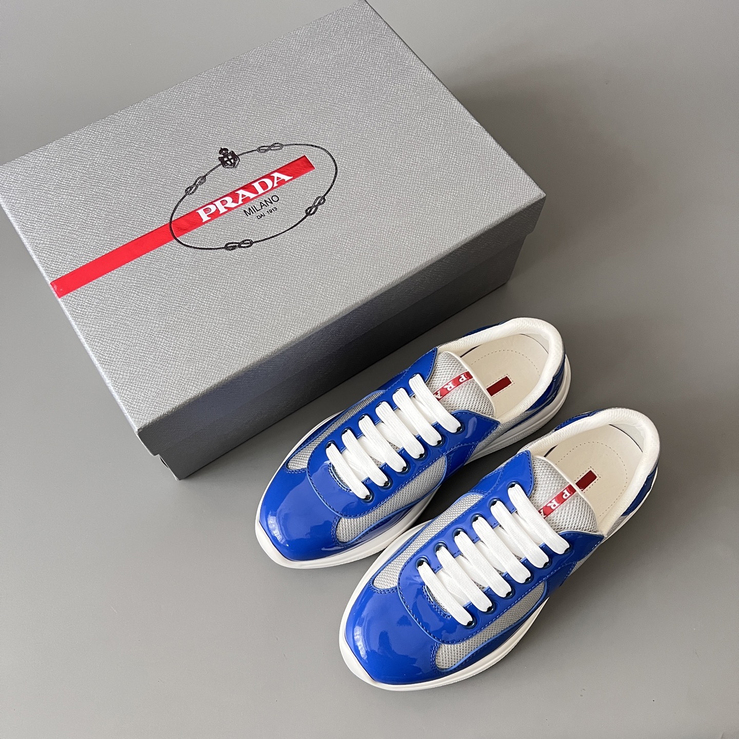 Prada 普拉达 America's Cup  系列 皮革 和织物面料 运动鞋 男士 蓝色B5 4E3400_ASZ_F0J3X_F_G000