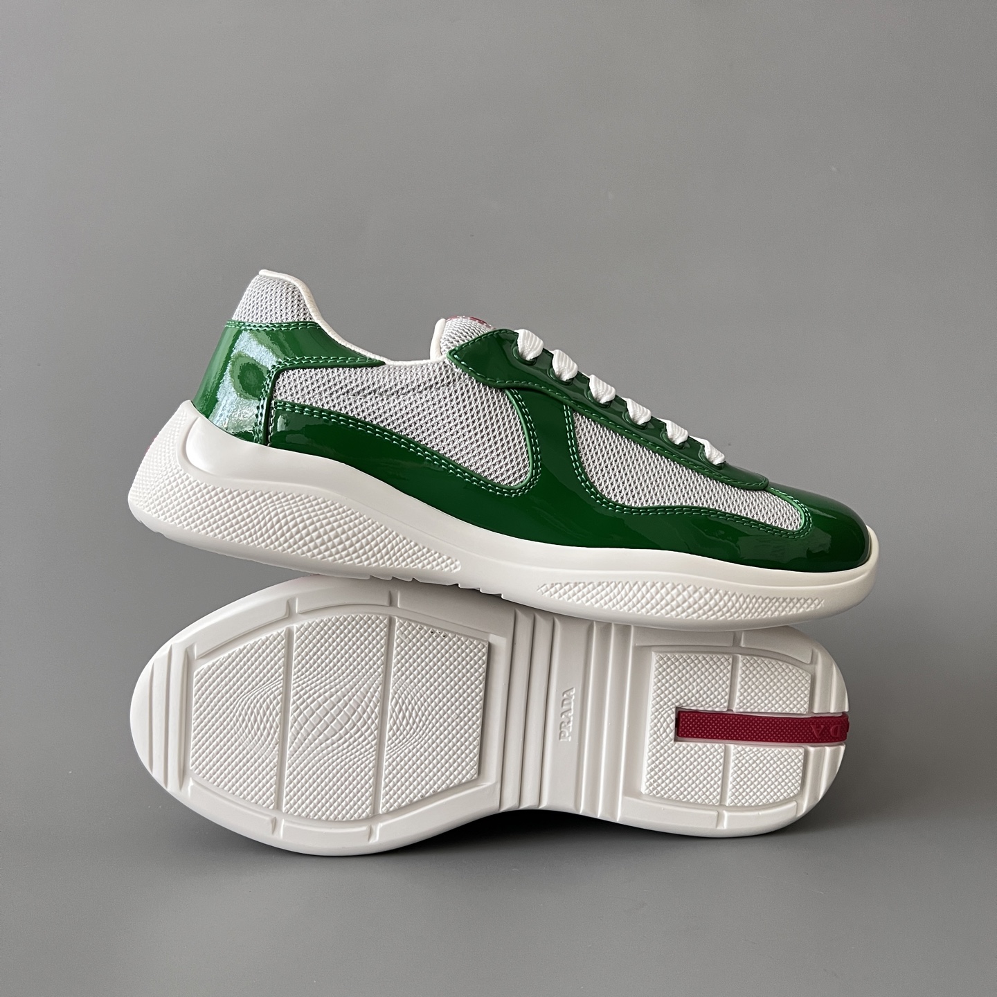 Prada 普拉达 America's Cup  系列 皮革 和织物面料 运动鞋 男士 绿色B5 4E3400_ASZ_F0J8D