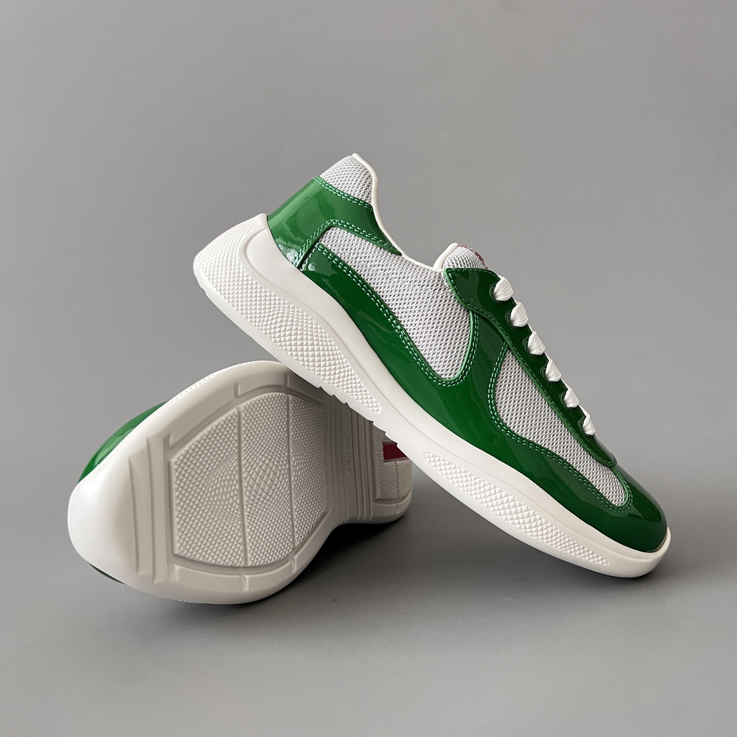 Prada 普拉达 America's Cup  系列 皮革 和织物面料 运动鞋 男士 绿色B5 4E3400_ASZ_F0J8D