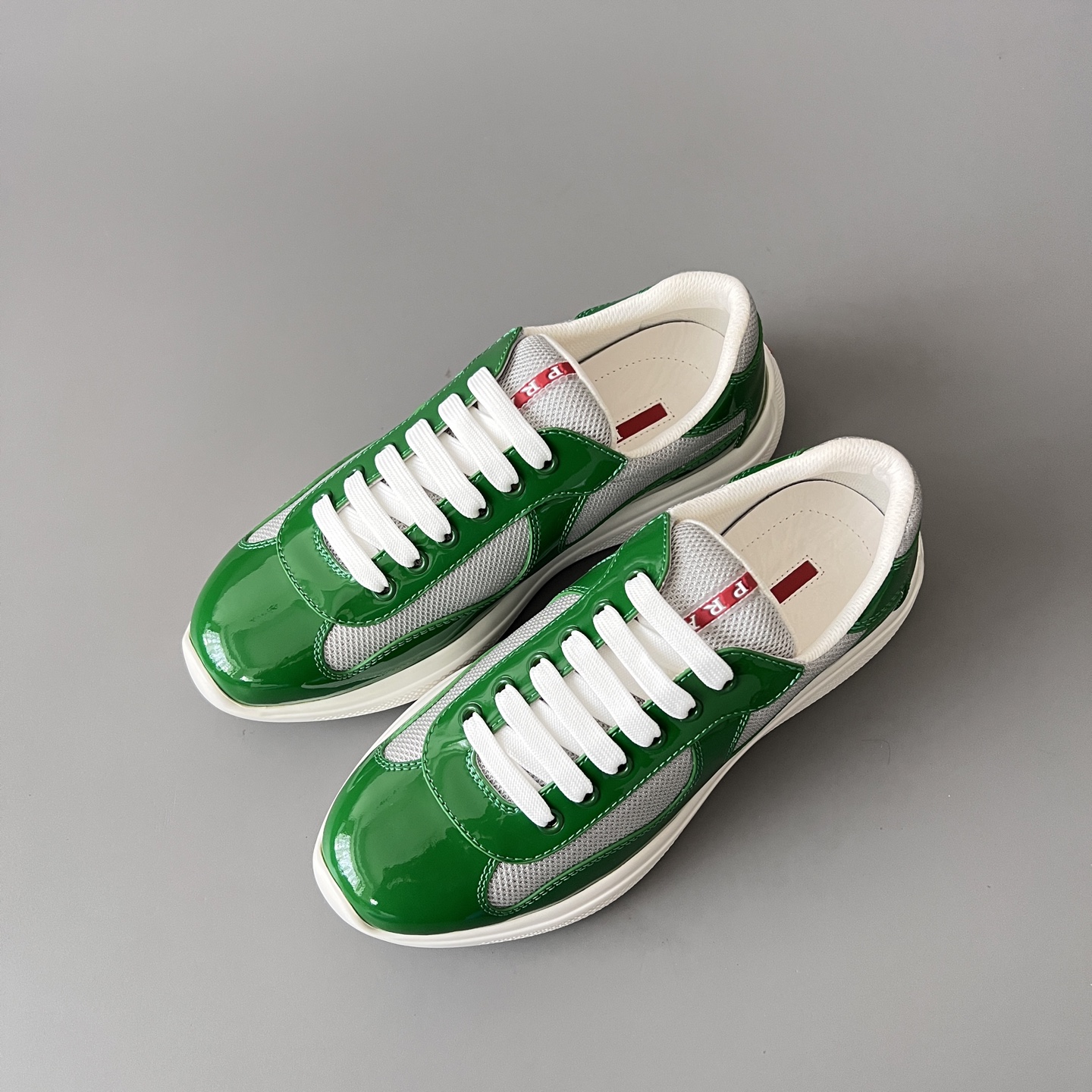 Prada 普拉达 America's Cup  系列 皮革 和织物面料 运动鞋 男士 绿色B5 4E3400_ASZ_F0J8D