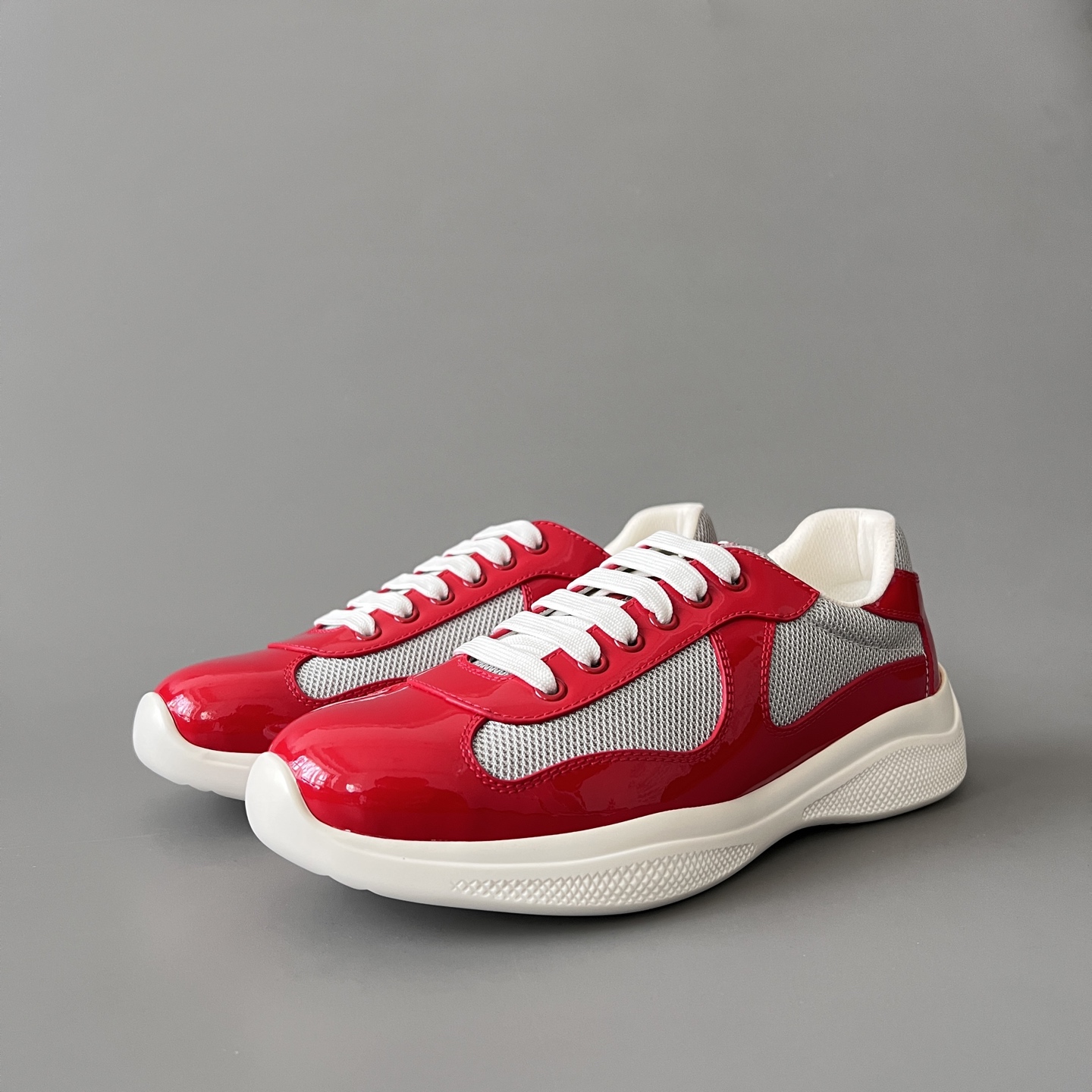 Prada 普拉达 America's Cup  系列 皮革 和织物面料 运动鞋 男士 红色B5 4E3400_ASZ_F0F5C_F_G000