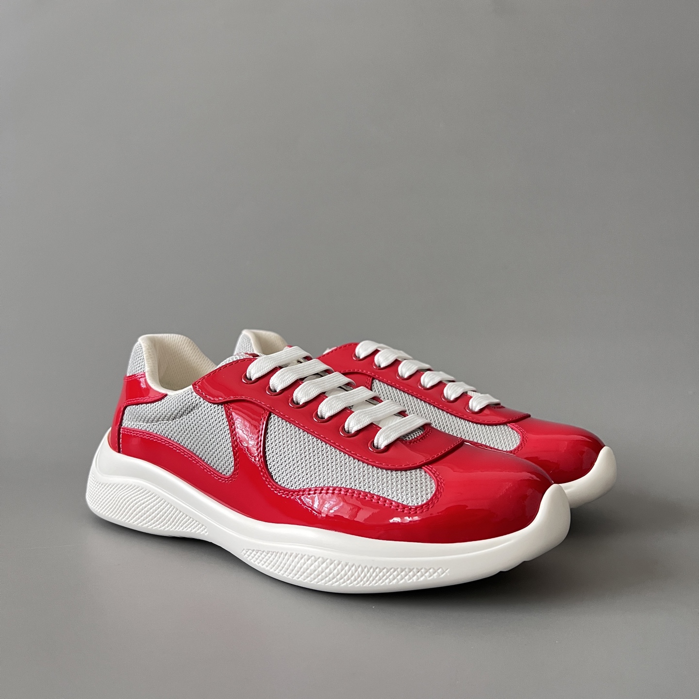 Prada 普拉达 America's Cup  系列 皮革 和织物面料 运动鞋 男士 红色B5 4E3400_ASZ_F0F5C_F_G000