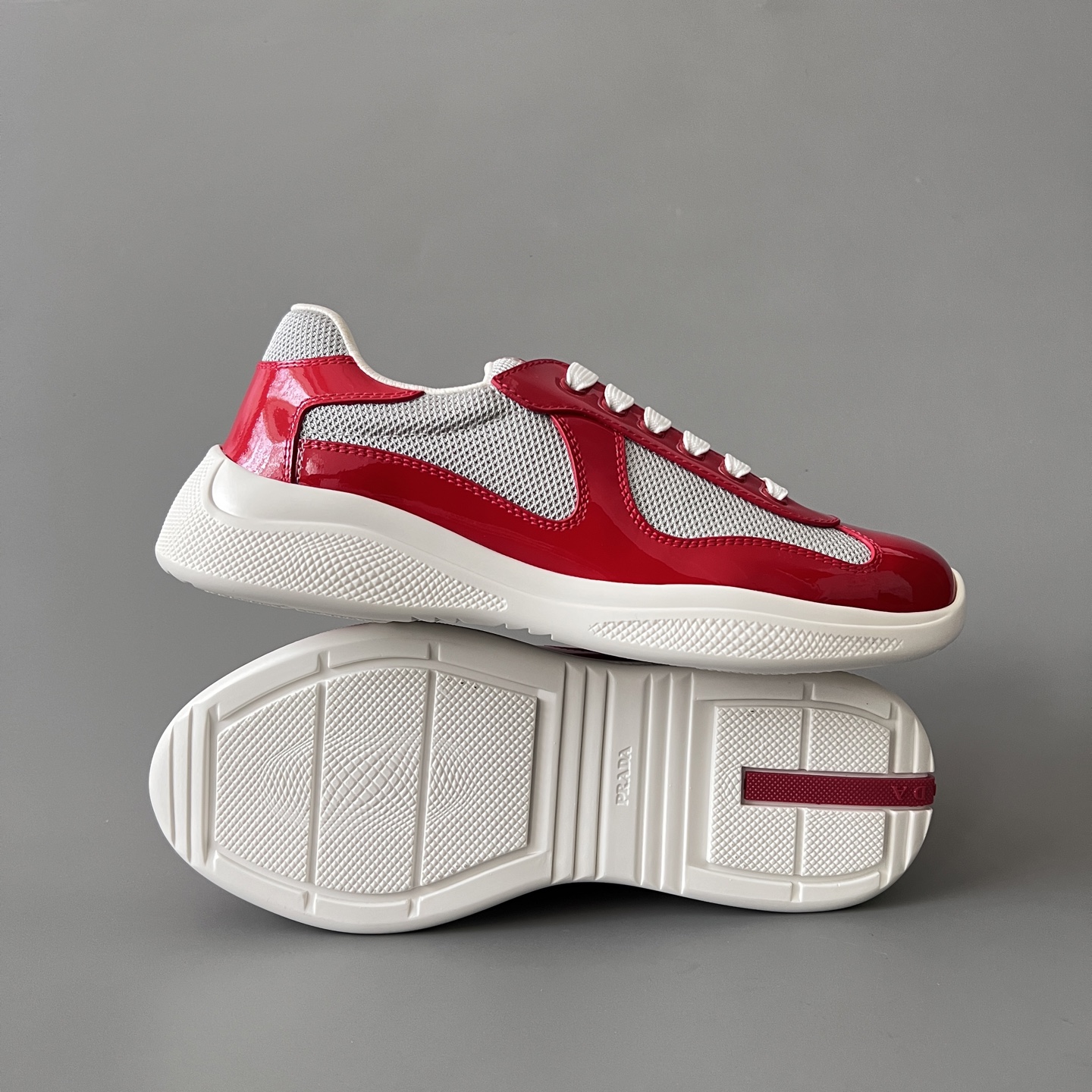 Prada 普拉达 America's Cup  系列 皮革 和织物面料 运动鞋 男士 红色B5 4E3400_ASZ_F0F5C_F_G000